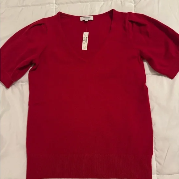 New - Madewell cashmere V-Neck Puff-Sleeve Sweater Tee - Picture 5 of 5